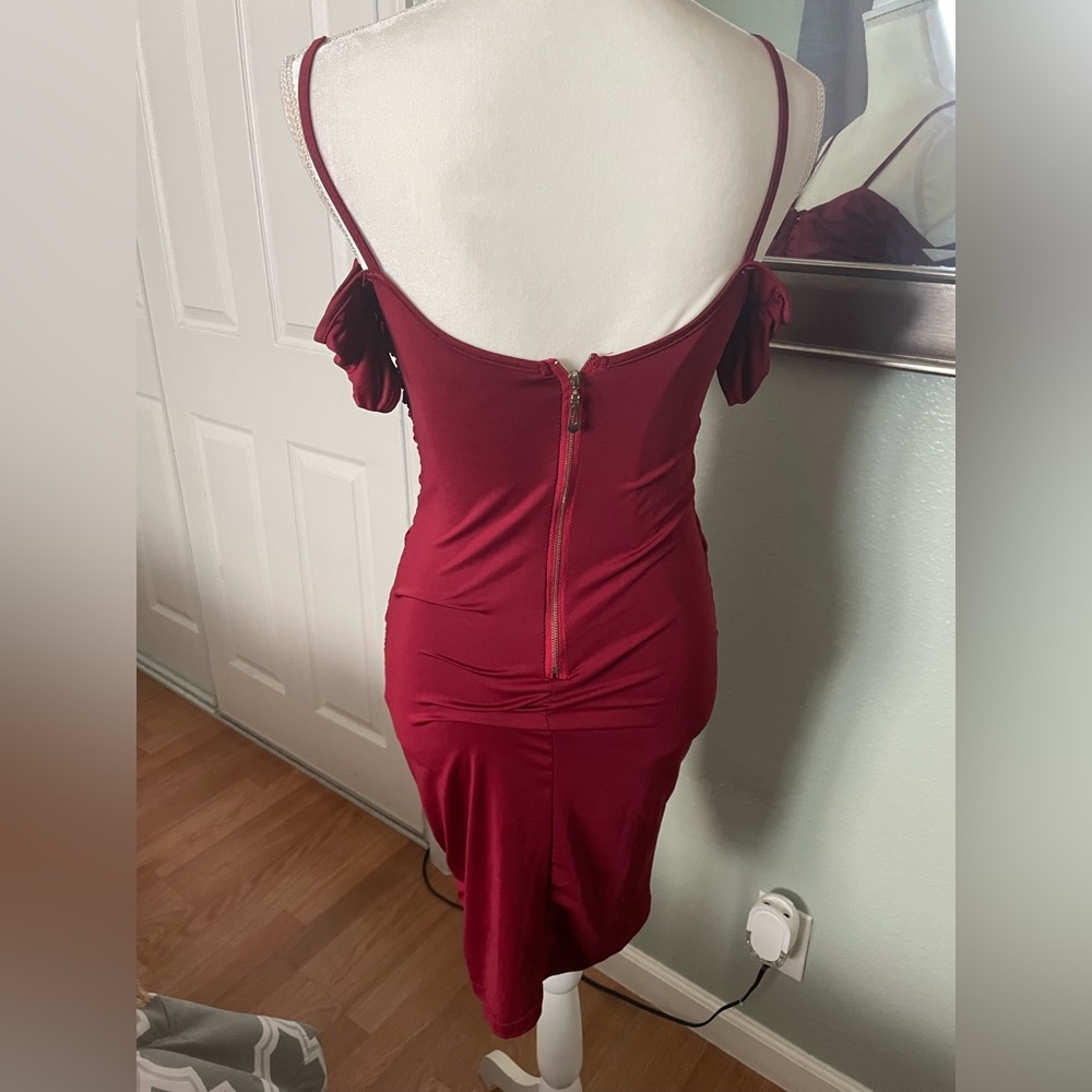 Velvet Burgundy Off Shoulder Dress